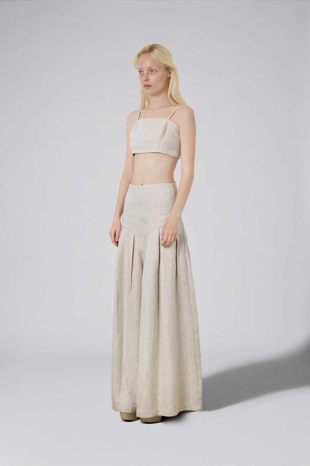 Linen Spaghetti Strap Crop Top