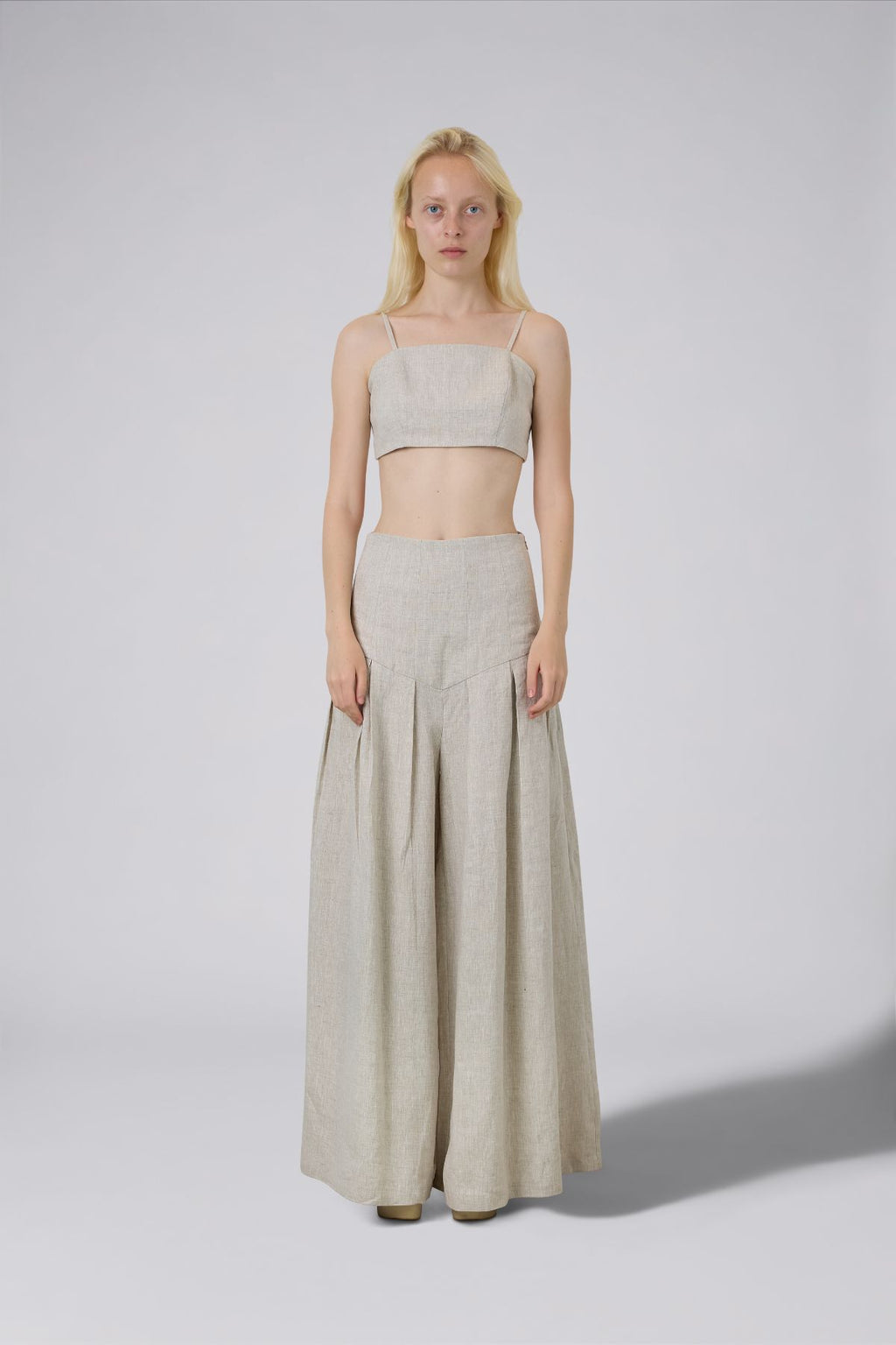 Linen Spaghetti Strap Crop Top