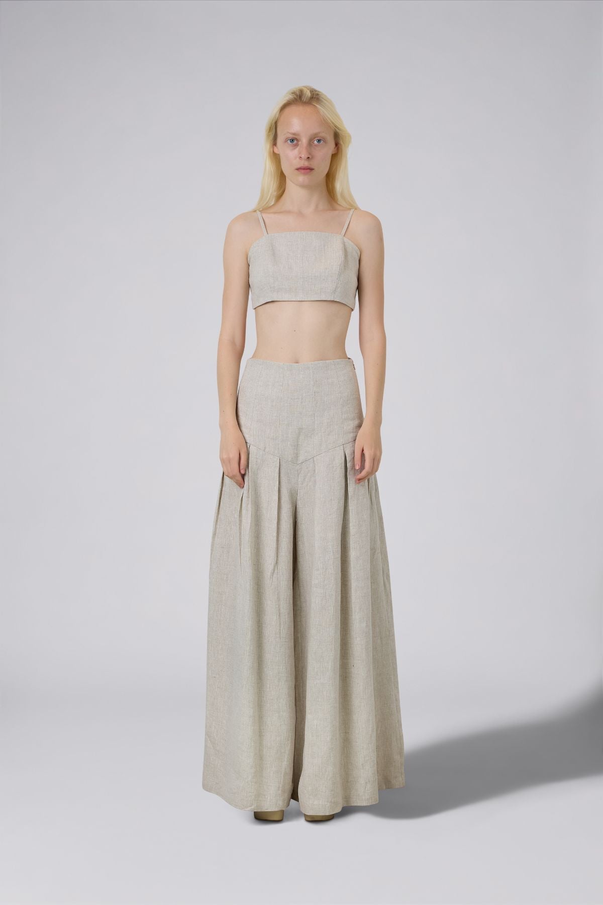 Linen Spaghetti Strap Crop Top