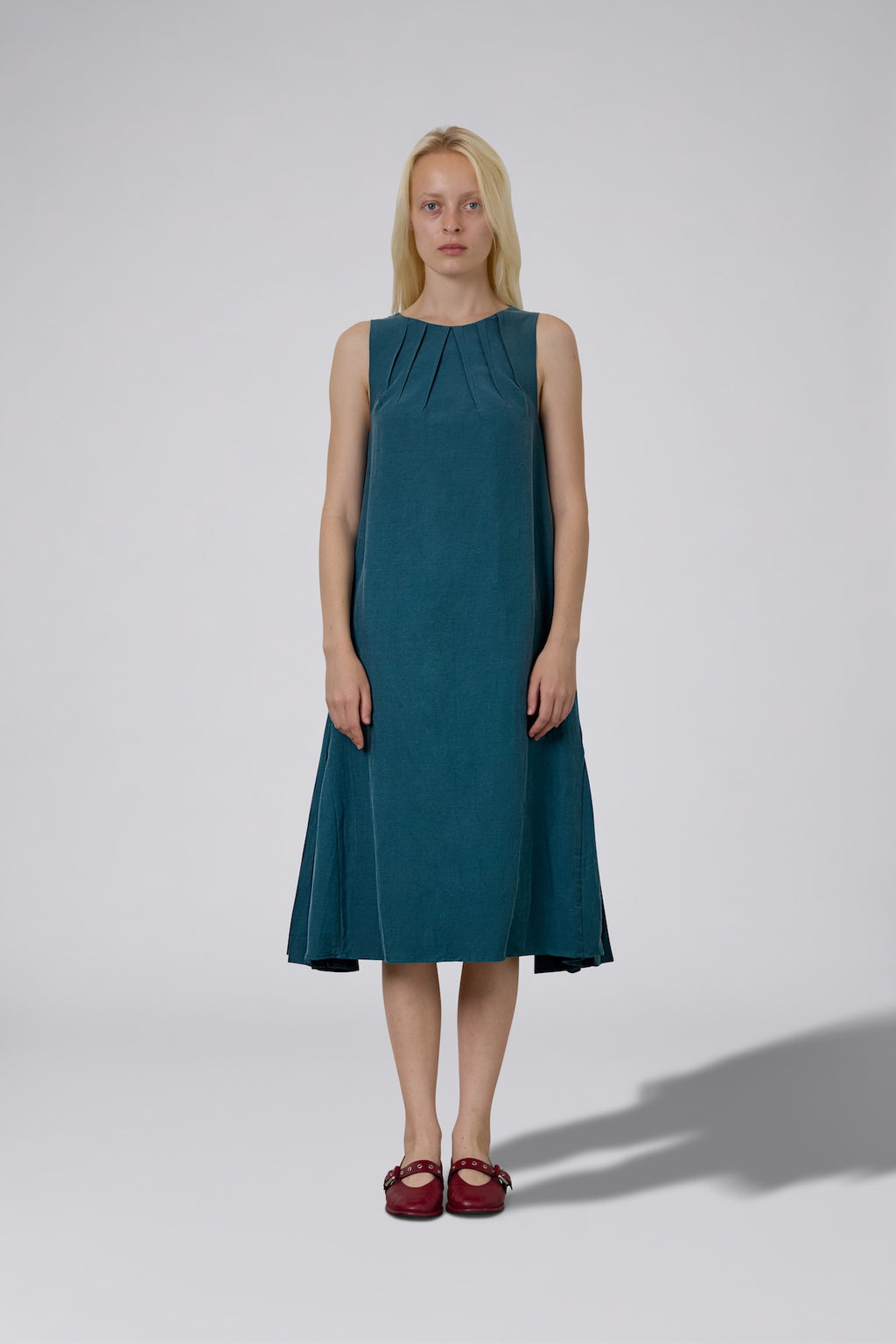 Side Pleat Cupro Dress